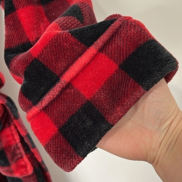Kid's Large Plush Robe Buffalo Plaid Bathrobe Red Black Check Belted Unisex - Picture 5 of 11